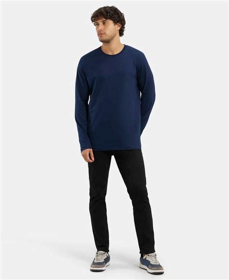 Buy Super Combed Cotton Rich Solid Round Neck Full Sleeve T-Shirt ...