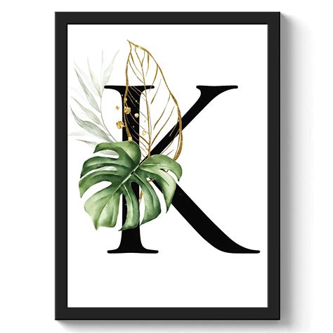 GS DECOR Tropical Green Gold Alphabet 'K' Wall Art Frames Painting l ...
