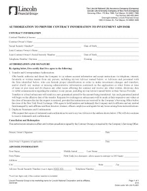 Fillable Online Advisor Authorization Form - Lincoln Financial Group ...