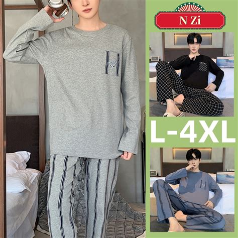 Plus size Pyjamas Men Cotton L-4XL Sleepwear Man Autumn Winter Long ...