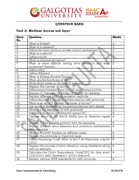 Que Bank Unit-3 4 DCN - This is the Question Bank for DCN - Data ...