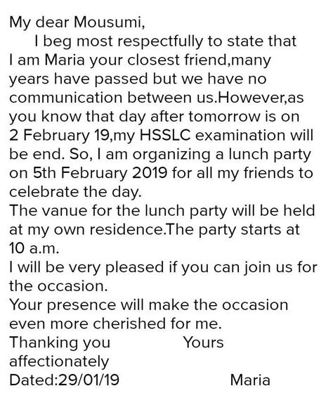 You are Marie.Write an informal invitation to your closest friend ...