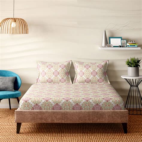 Buy PORTICO Emerald Cotton 300TC Printed 3Pcs Super King Bedsheet Set ...