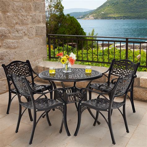 Gymax 5PCS Cast Aluminum Patio Bistro Set Outdoor Dining Table & Chair ...