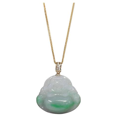 "Laughing Buddha" Green Jadeite Jade Necklace With 14k Yellow Gold ...