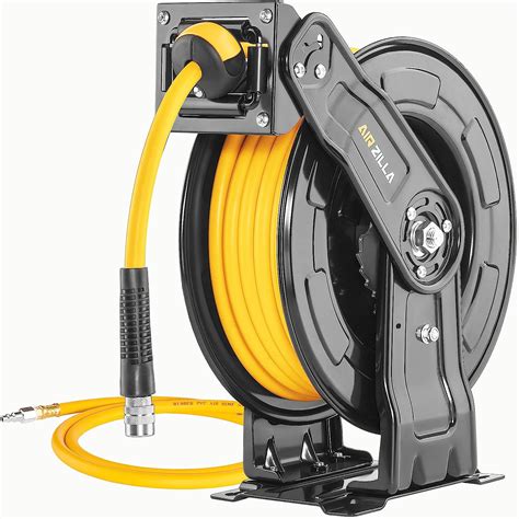 AIRZILLA Retractable Air hose reel 3/8" Inch x 50 ft Flex Hybrid Air ...
