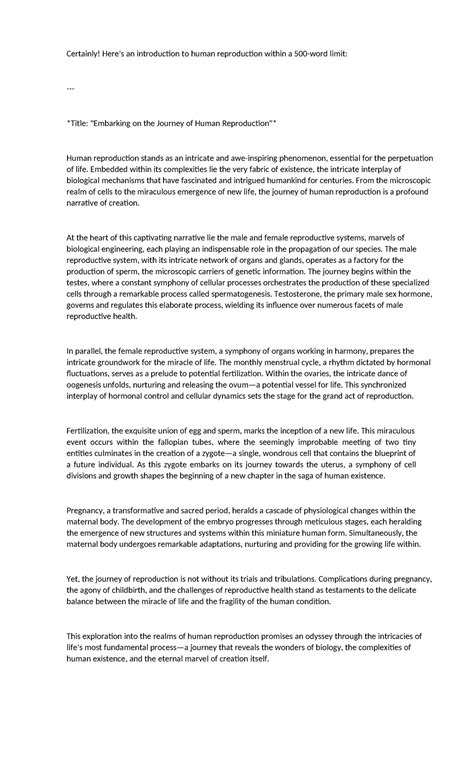 1 - Summary B.sc biotech - Certainly! Here's an introduction to human ...