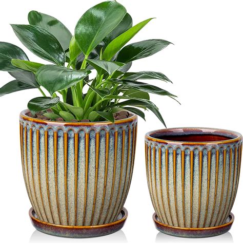 Amazon.com: Oairse Ceramic Pots for Indoor Plants, 4.9 +5.7 inch Set of ...