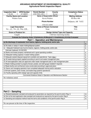 Fillable Online adeq state ar Agricultural Permit Inspection Report ...