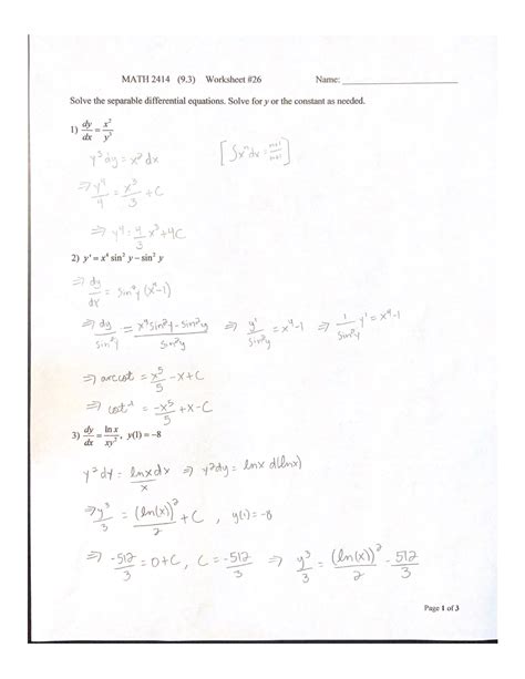 SOLUTION: MATH 2414 Mathematics Separable Differential Equations ...