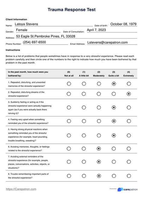 Trauma Response Test & Example | Free PDF Download