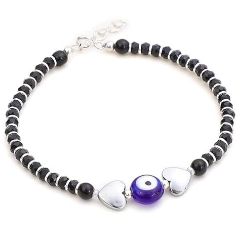 Buy VAIBHAVI DIZAJNER Pure Silver Evil Eye Nazariya Bracelet with Heart ...