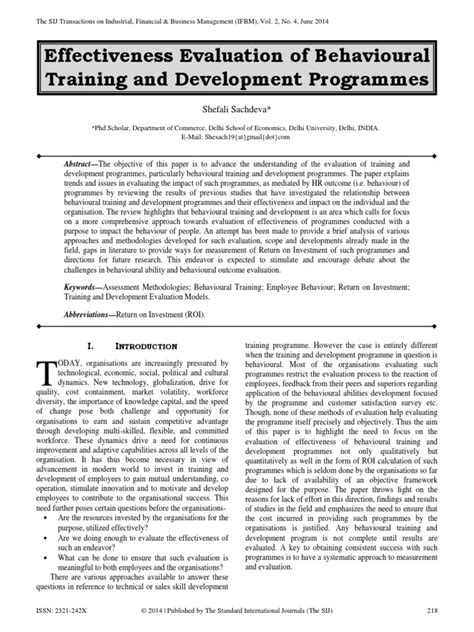 Effectiveness Evaluation of Behavioural Training and Development ...