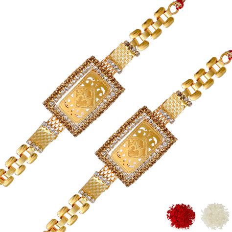 OM Design Rectangle Diamond Bracelet Combo of 2 Rakhi - Rakhi for ...