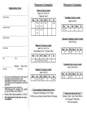 Fillable Online Progressive Gymnastics Registration Form Progressive ...