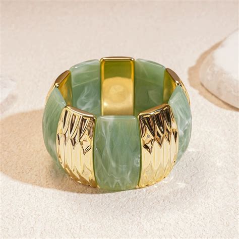 Just Lil Things Chunky Sage Green Resin & Textured Metal Wide Bracelet