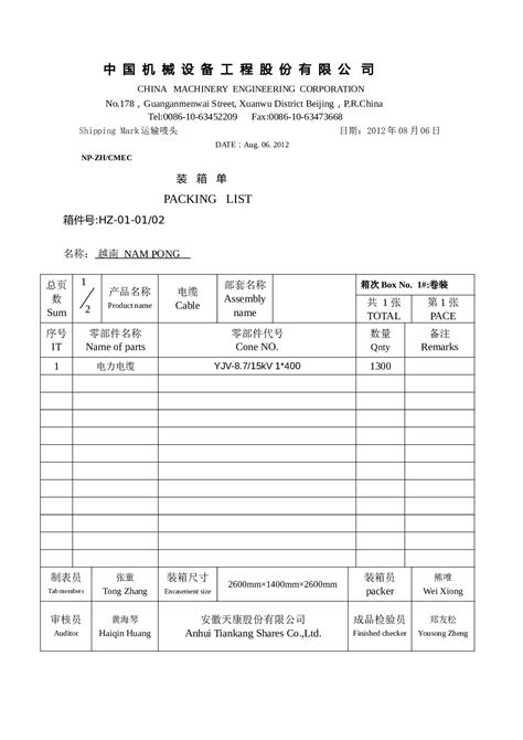 装箱单(模板) - 360文库