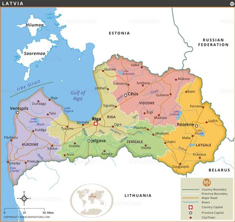 Latvia Map – provinces, major cities, roads and neighboring countries