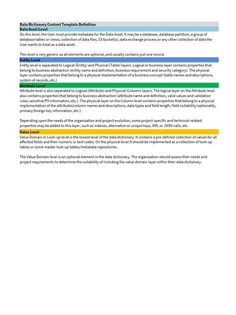 Image result for Data Dictionary Template Example