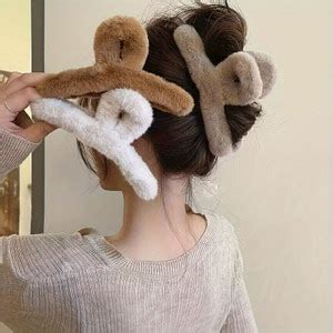 Freebies Korean Faux Fur Big Hair Clutcher For Girls Thick, Long & Thin ...