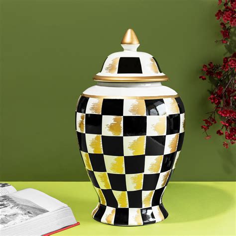 Checkered Radiance Decorative Ceramic Vase-Big | Dekor Company