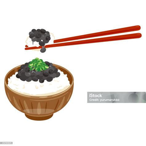 Black Bean Natto Rice Being Picked Up With Chopsticks Stock ...