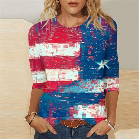 Cavosen Red White and Blue Shirts for Women Plus Size Independence Day ...