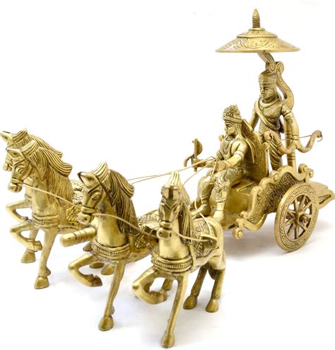 Buy CraftVatika Brass Krishna Arjuna Rath Chariot with 4 Horses on ...