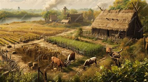 Medieval Farming Village with Livestock and Crops | Premium AI ...