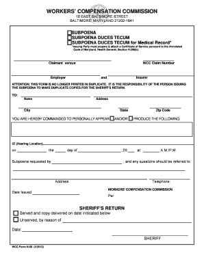 MDWCC Subpoena Form 4/2013 - Maryland Workers ... - Wcc State Md - Fill ...