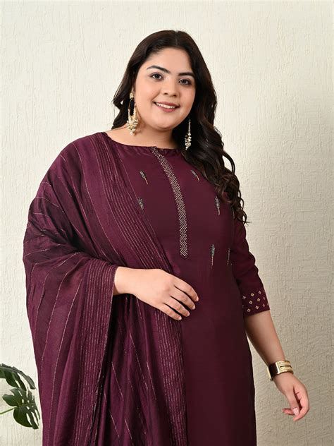 Plus Size Mystical Wine Embellished Zorba Kurta Set with Dupatta ...