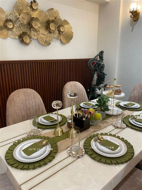 OLIVE GREEN RUFFLE TABLE LINEN - Jute Junction