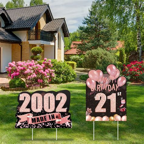 Amazon.com : 21th Birthday Yard Signs, 2Pack Rose Gold 21th Birthday ...