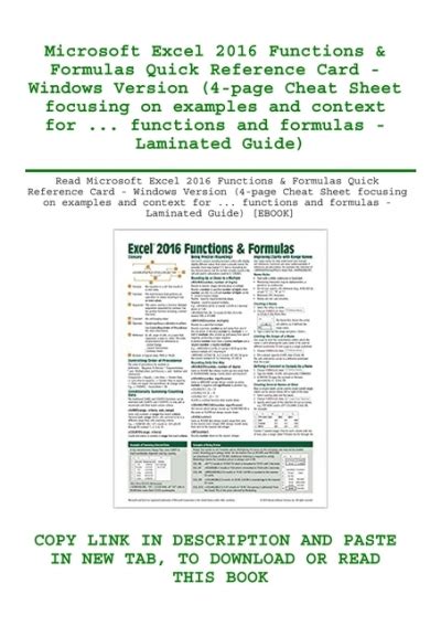 Image result for Excel 2016 Formulas Laminated Reference Guide
