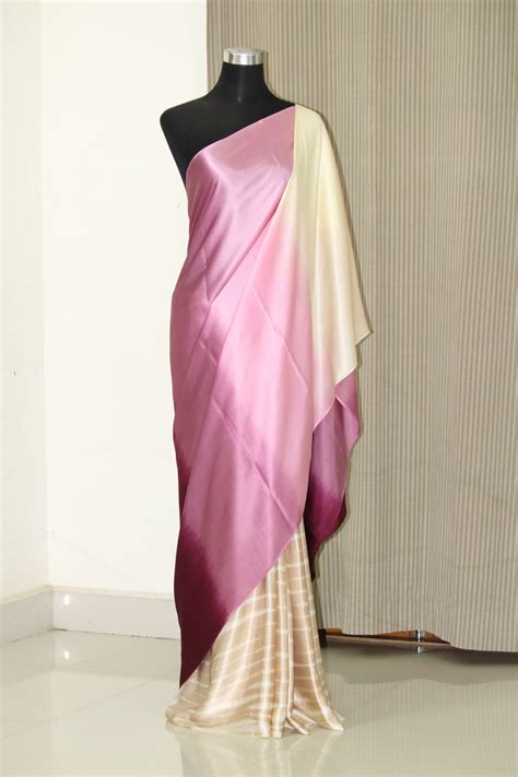 Multishaded tie and dye pure silk satin saree – Akrithi