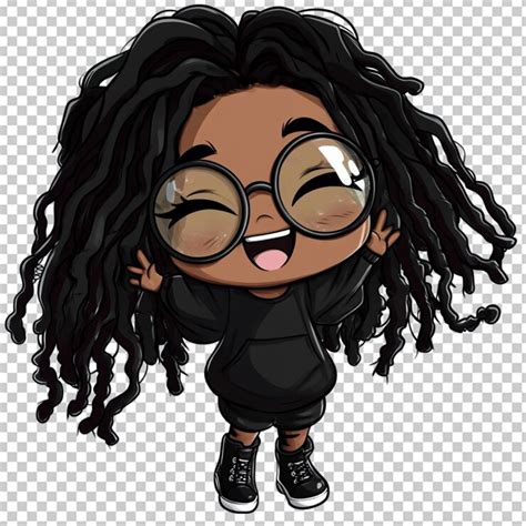 Chibi black fairie with big round glasses on transparent background ...