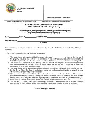 Fillable Online DECLARATION OF RESTRICTIVE COVENANT/ DECLARATION OF ...