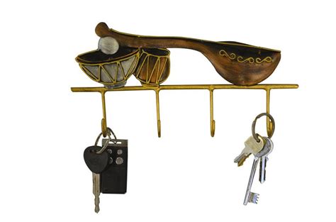 Karigaari India Wrought Iron Veena & Tabla Key Holder (4 Hooks ...