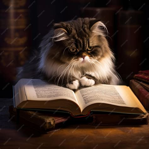 Premium AI Image | A Cute Cat Reading a Book