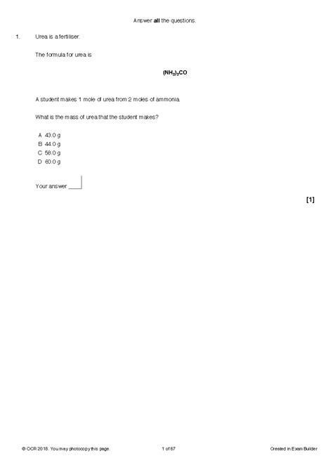 Chemistry OCR 2018 Past Paper - Exam Questions and Answers - Studocu