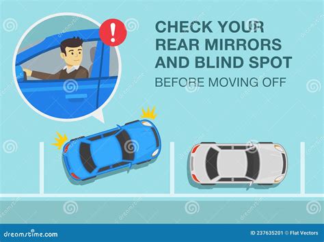 Blue Sedan Car is about To Start Moving. Check Your Rear Mirrors and ...