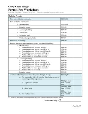 Fillable Online Permit Fee Worksheet - Chevy Chase Village Fax Email ...