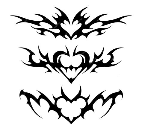 Neo tribal y2k tattoo with heart shape cyber sigilism style black ...
