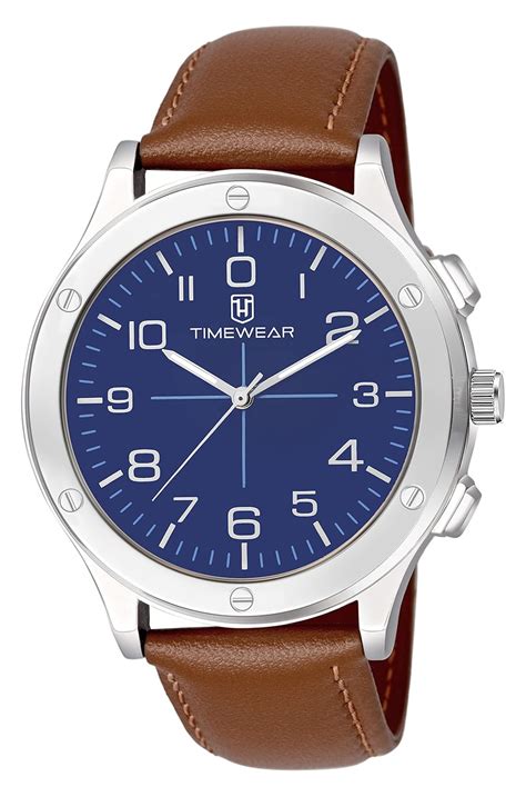 TIMEWEAR Analog New Track Blue Dial Brown Leather Strap Watch for Men ...