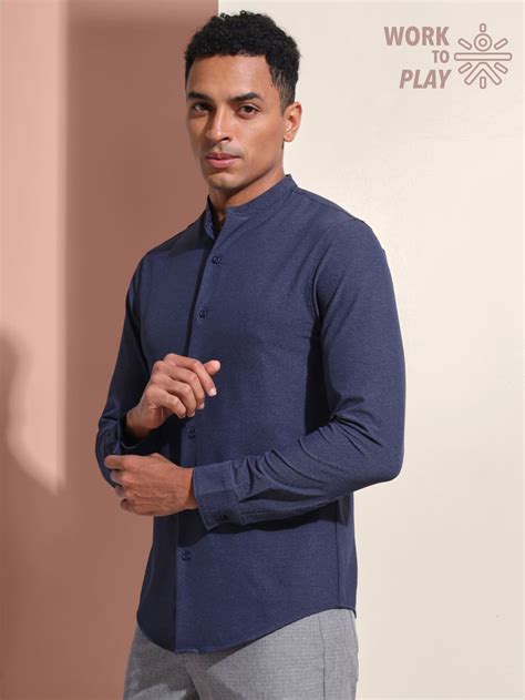 Shop for Slim Fit Band Collar Solid Shirt for men Online in India ...