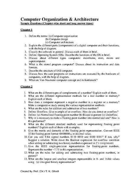 Sample Questions of COA - Computer Organization & Architecture Sample ...