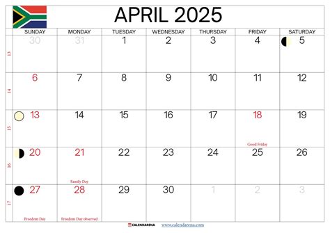April 2026 Calendar South Africa Printable