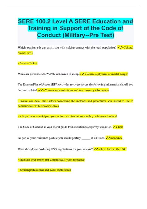 SERE 100.2 Level A SERE Education and Training in Support of the Code ...