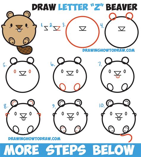 Learn how to draw a cute cartoon beaver with letters easy step by step ...