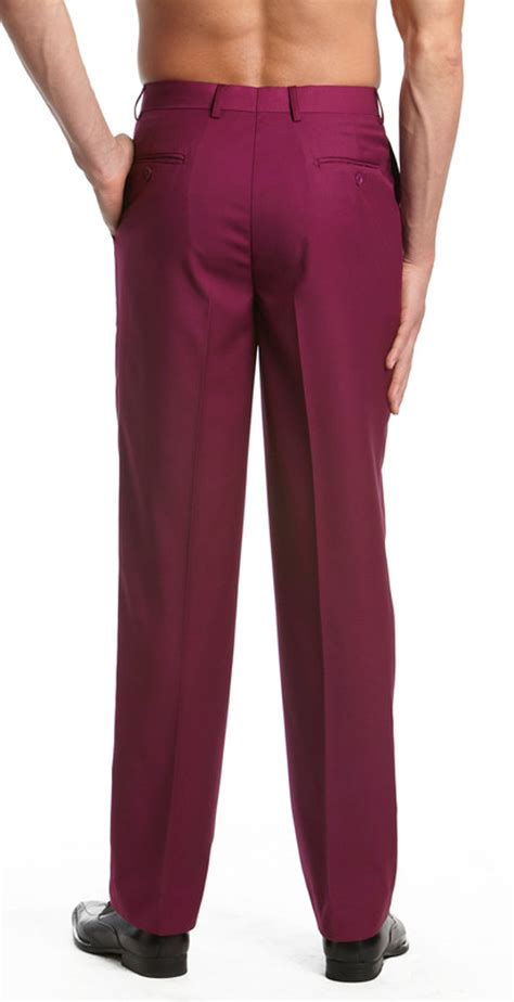 Stylish Burgundy Trousers for Men | Flat Front Dress Pants
